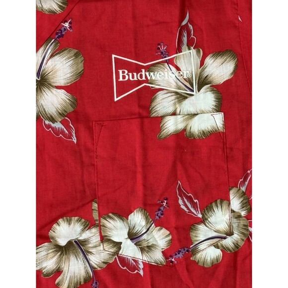 Vintage Barefoot In Paradise Men’s Red Budweiser Hawaiian Shirt Size Large - Picture 3 of 8
